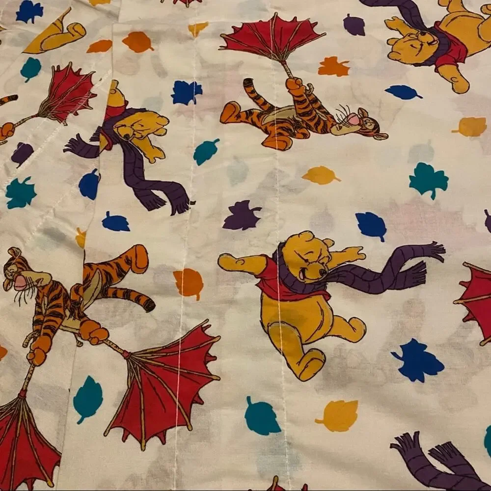 Disney Pooh and Tigger Blustery Day Fall Leaves Window Curtain Rod Cover Fabric